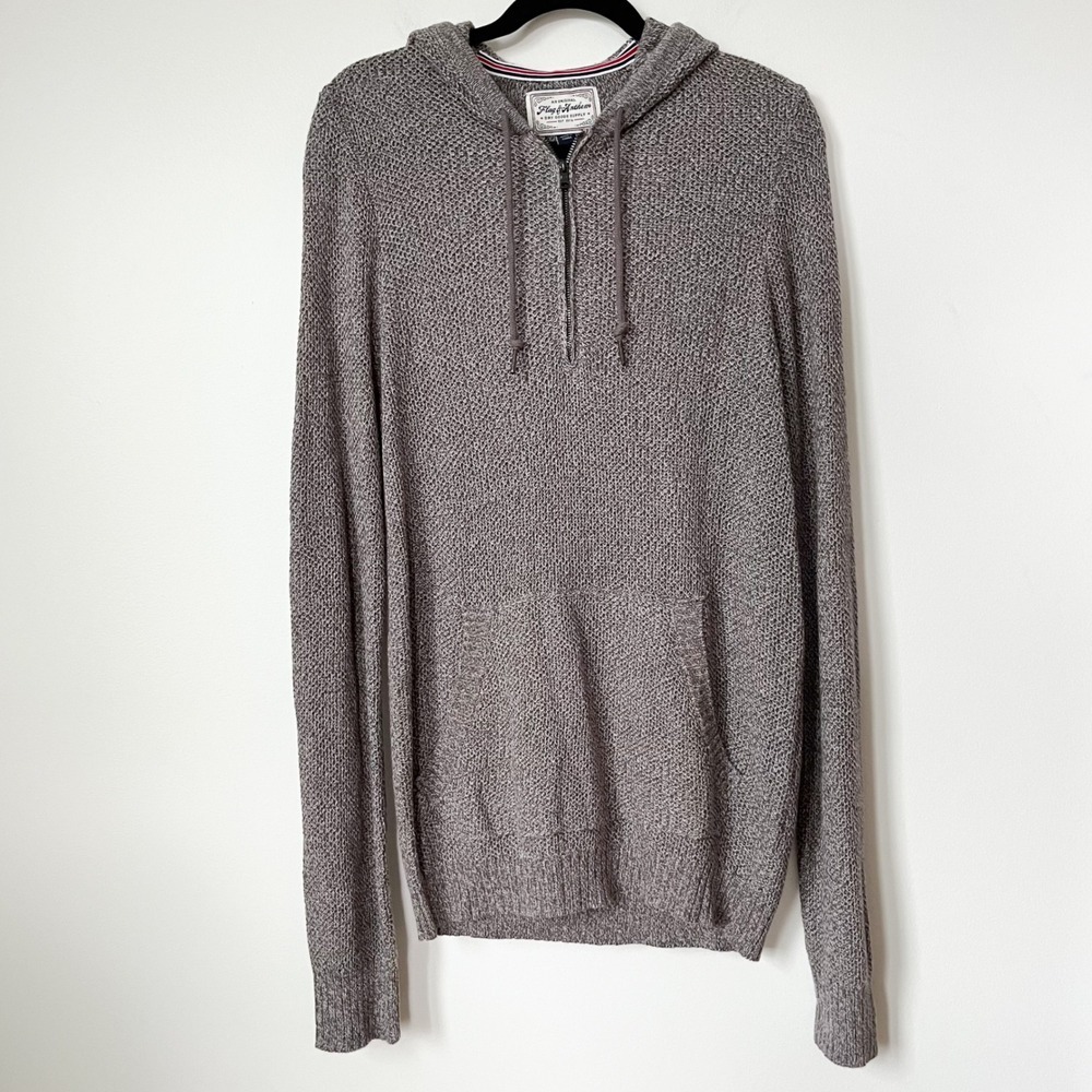 NWT Flag & Anthem 1/4 Zip Hooded Sweater Brown Heather Mens Medium Cotton Blend
